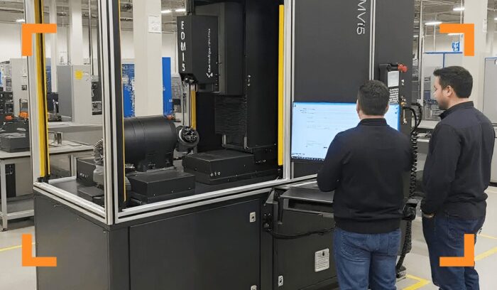 two engineers working on specialized 3d metrology machine
